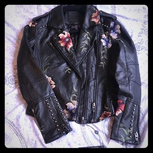 Embroidered leather jacket